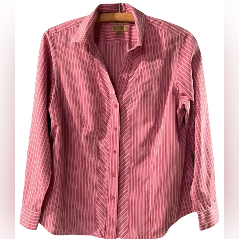 Button Down Pink Stripe Dress Shirt Gold Label Non-Iron Sz 14P Preppy Office